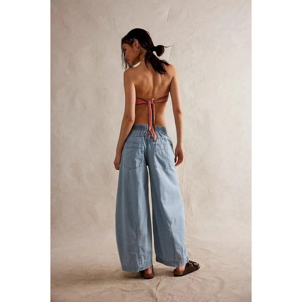 Free People Castaway Slouchy Pull-On Jeans Pants Wide Leg Cotton M/L New 281260 - Picture 2 of 8